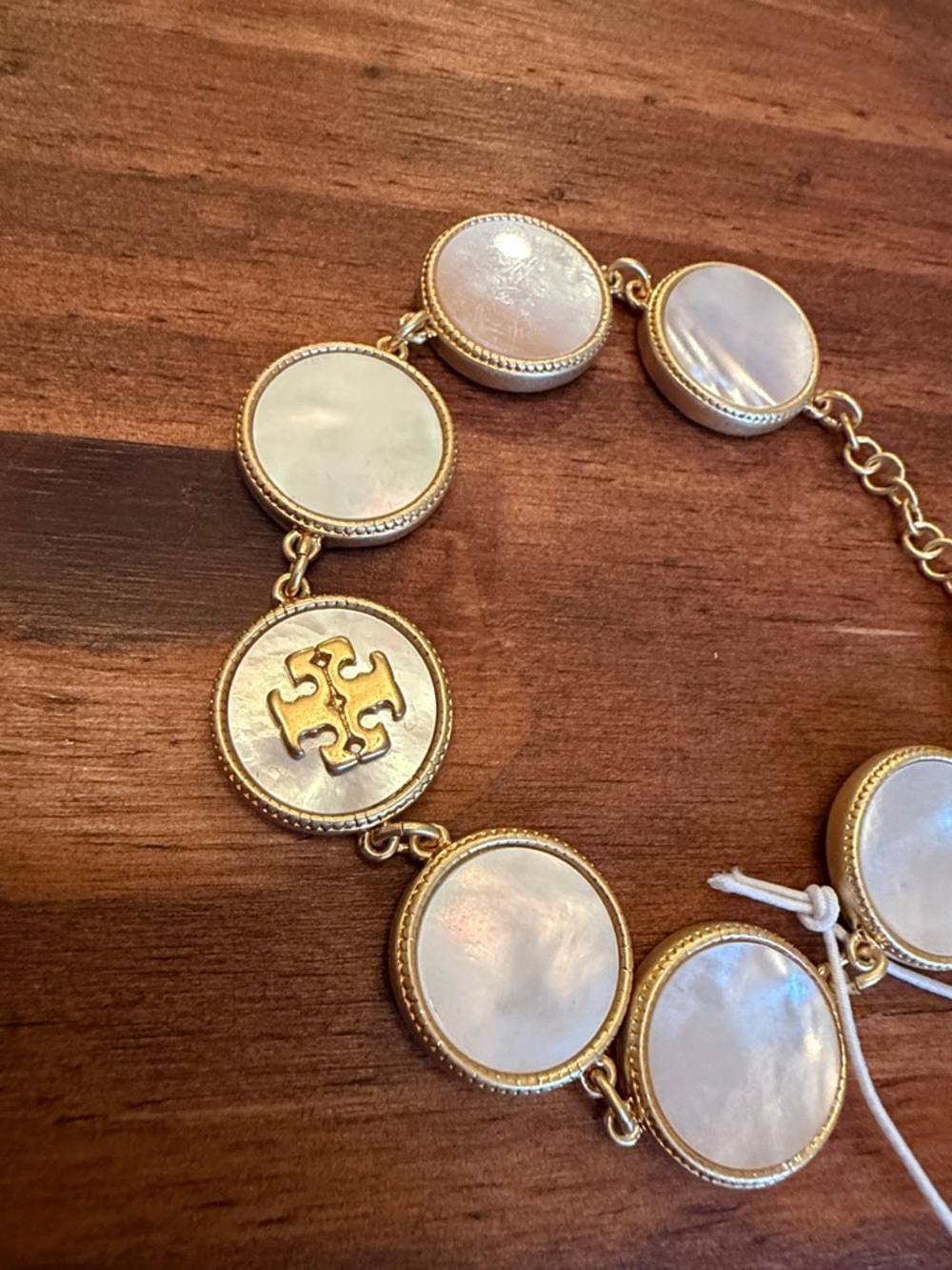 Tory Burch Gold Tone Mother-of-Pearl Round Link Bracelet - Picture 3 of 4